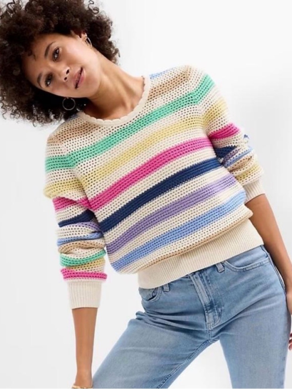 GAP Multicolor Striped Open Knit Sweater Size Large
